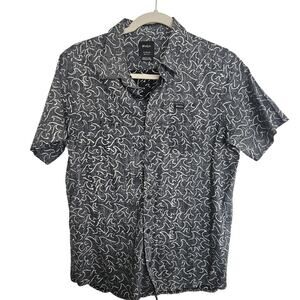 RVCA Boys Shirt Gray White Wave Print Short Sleeve Shirt Boy's Fit XL